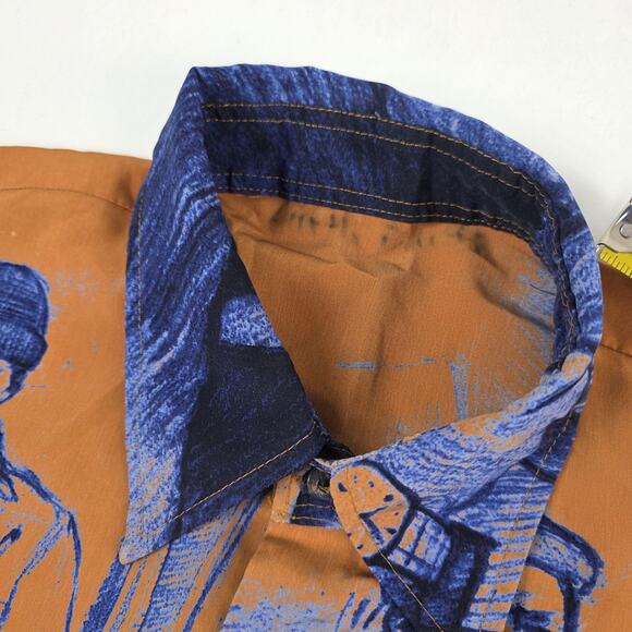 Karl Kani Hip Hop Shirt Mens Extra Large Orange Blue Graphic Button Up Allover - Picture 6 of 8